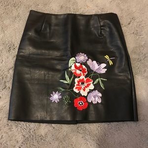 Embroidered Leather Mini Skirt